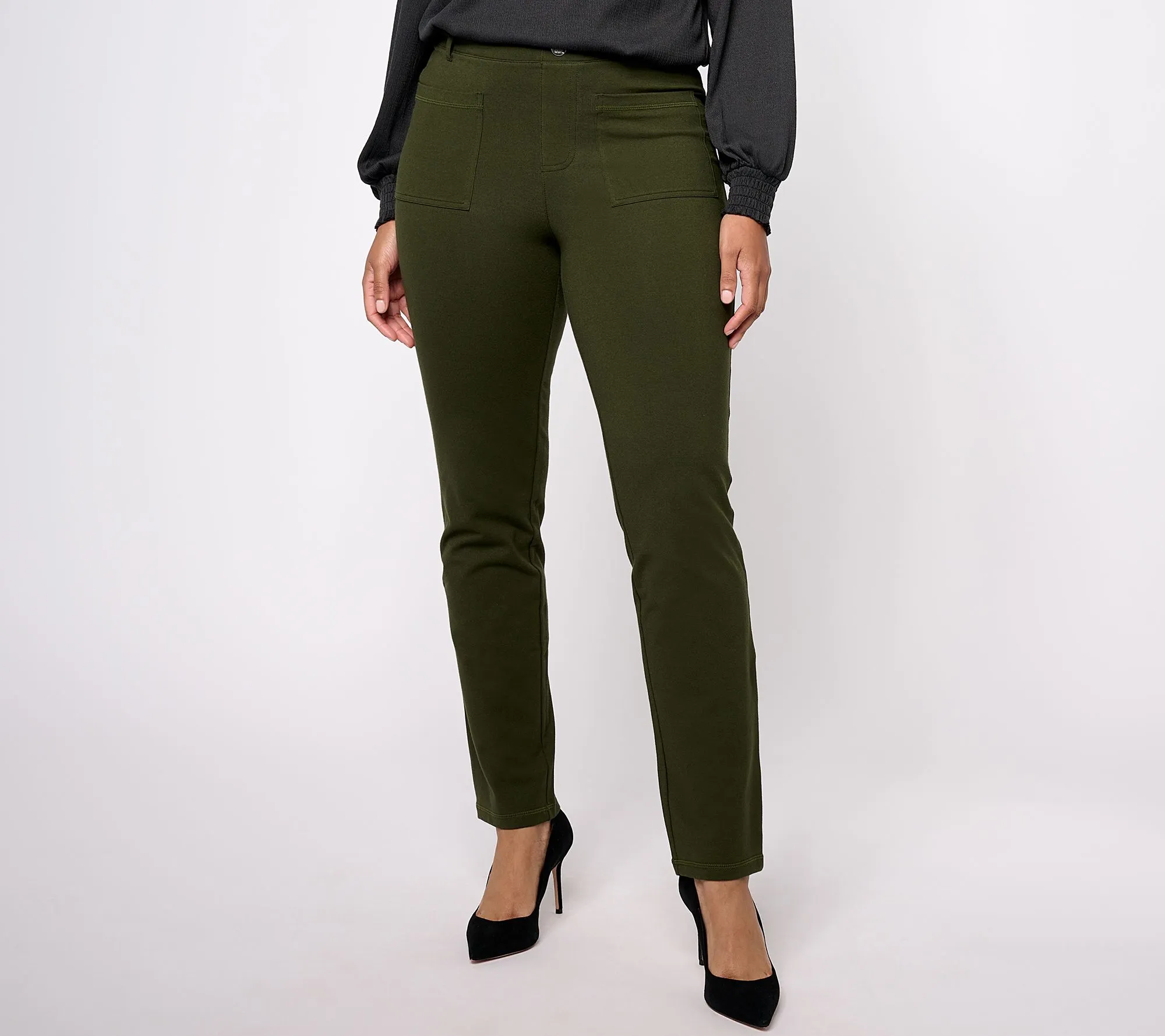 "As Is" Women with Control Petite Tummy Control Patch Pocket Pant