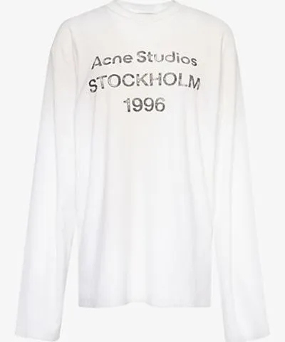 Acne Studios Womens Dusty White Edden 1996 long-sleeve cotton and hemp-blend jersey T-shirt