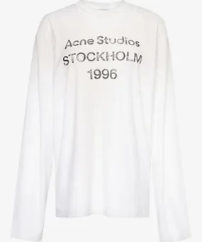 Acne Studios Womens Dusty White Edden 1996 long-sleeve cotton and hemp-blend jersey T-shirt