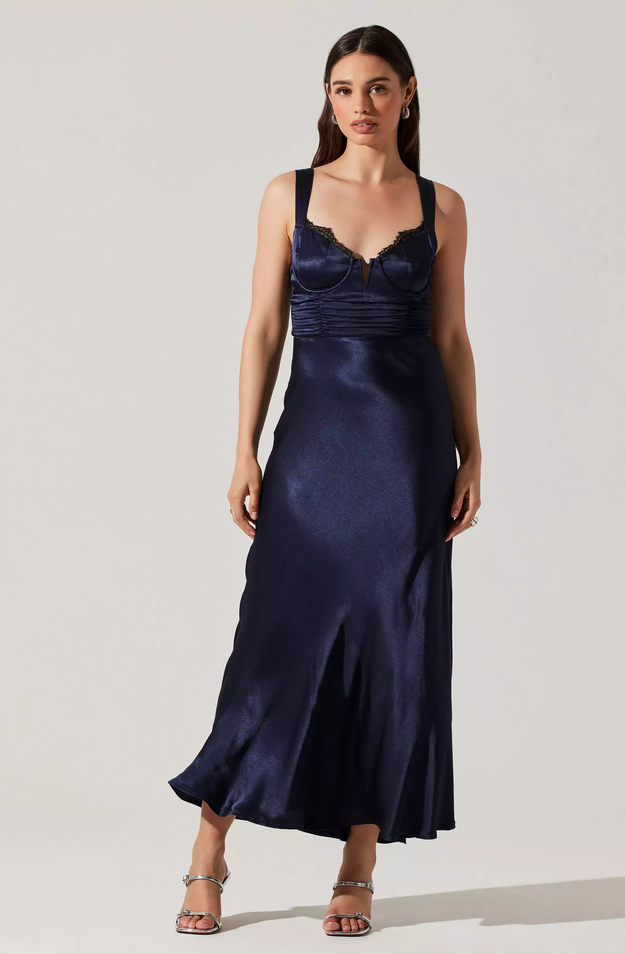 Aeris Satin Lace Trim Maxi Dress