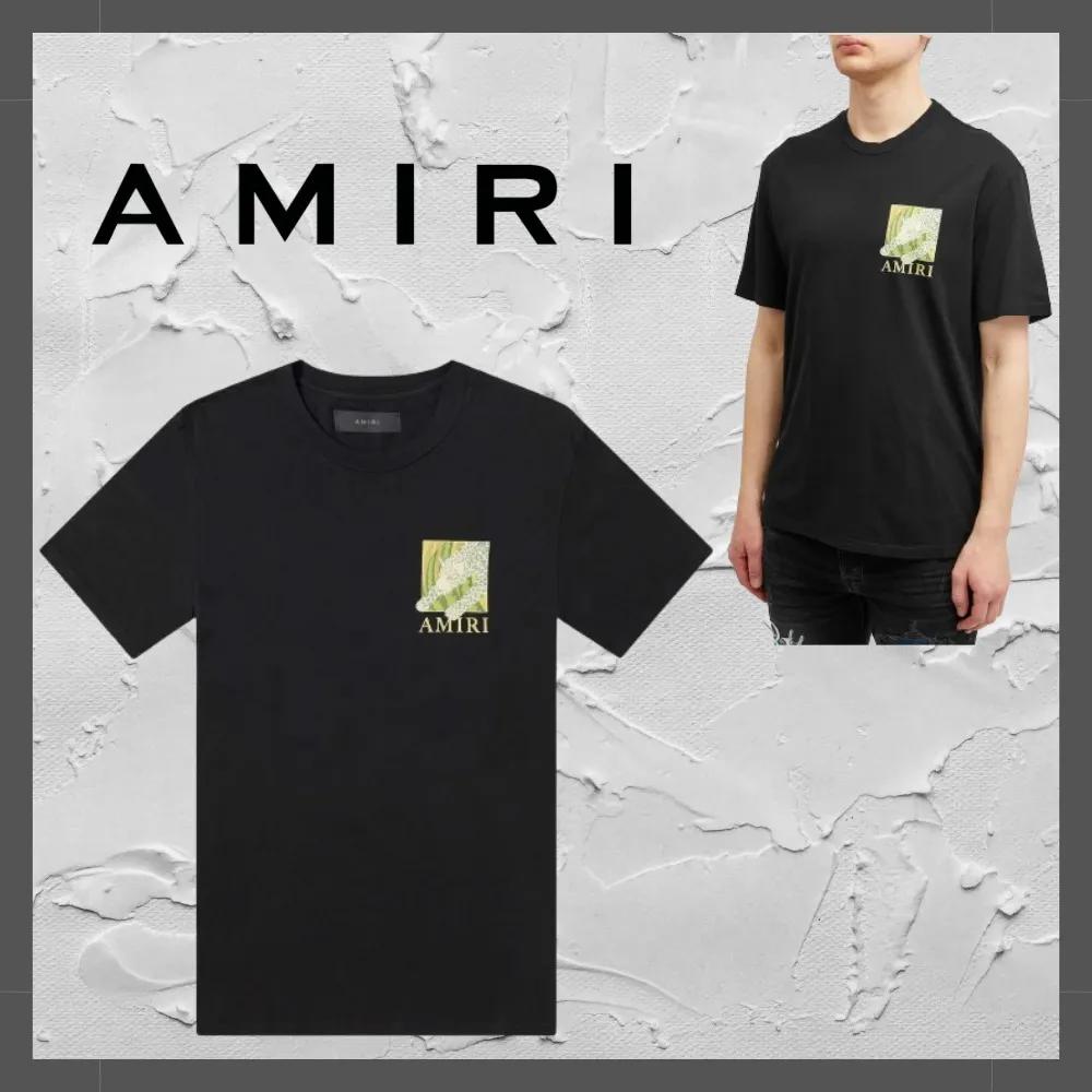 AMIRI  |Crew Neck Leopard Patterns Street Style Cotton Short Sleeves