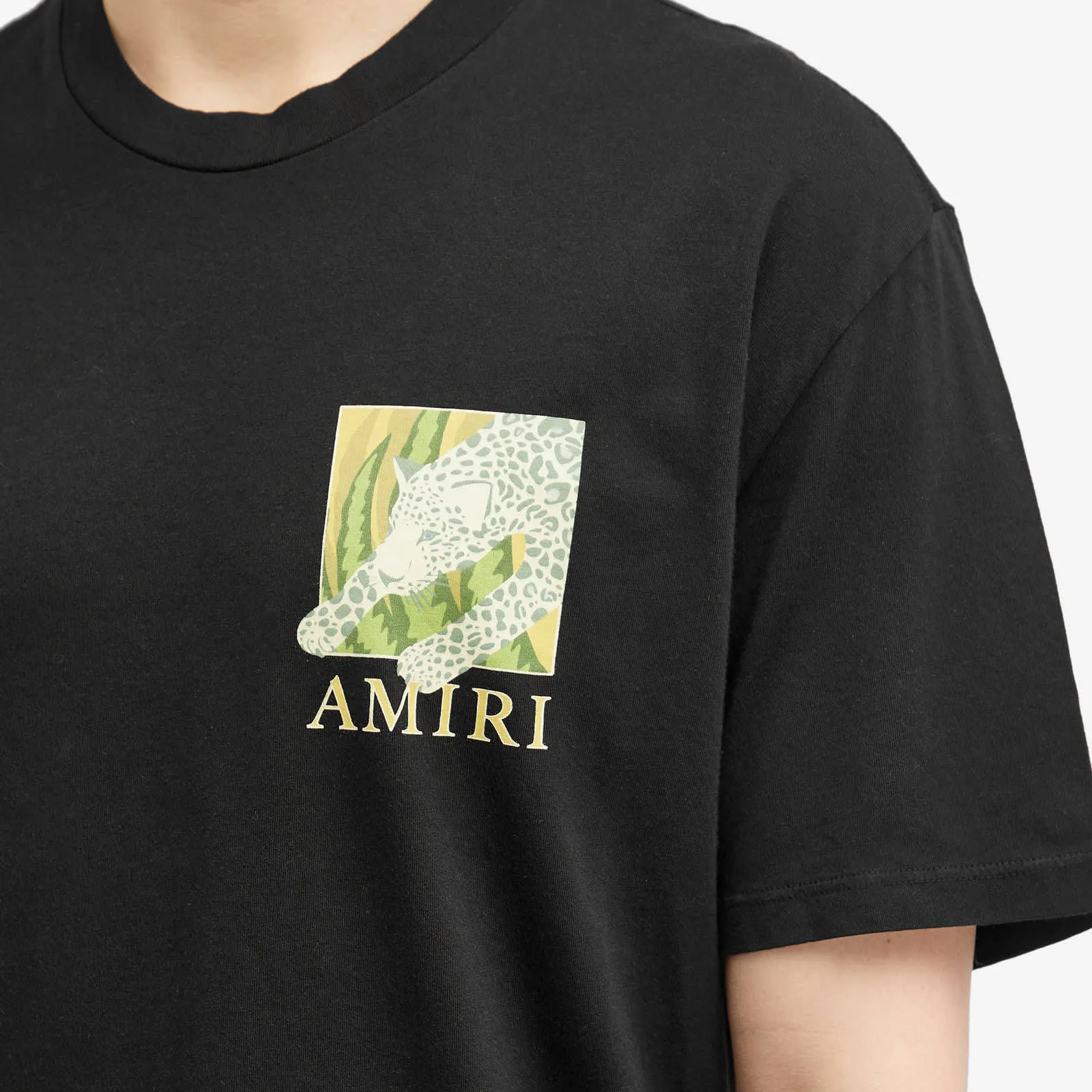 AMIRI  |Crew Neck Leopard Patterns Street Style Cotton Short Sleeves