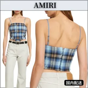 AMIRI  |Gingham Casual Style Street Style Cotton Logo