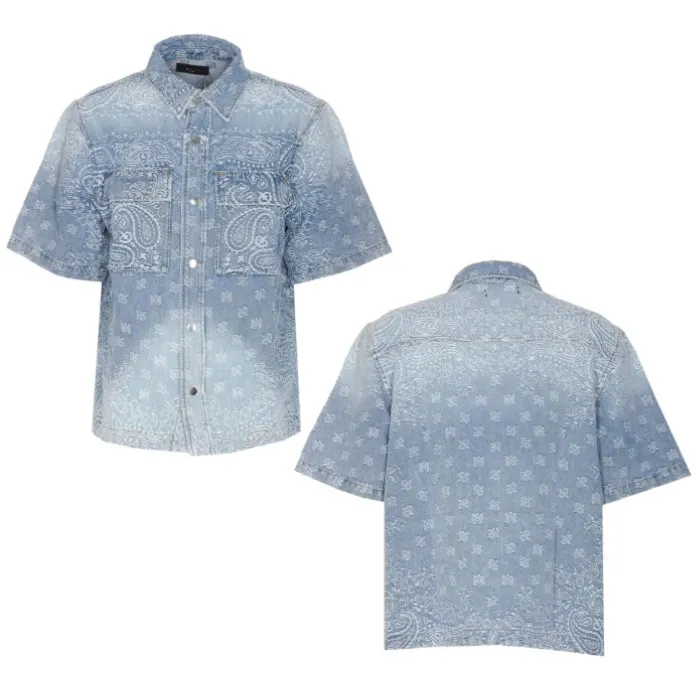 AMIRI  |Paisley Street Style Cotton Short Sleeves Logo Shirts