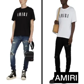 AMIRI  |Street Style U-Neck Plain Short Sleeves Logo T-Shirts