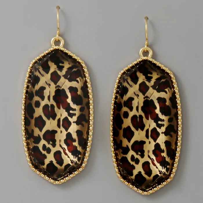 Animal Print Faceted Stone Drop Earrings