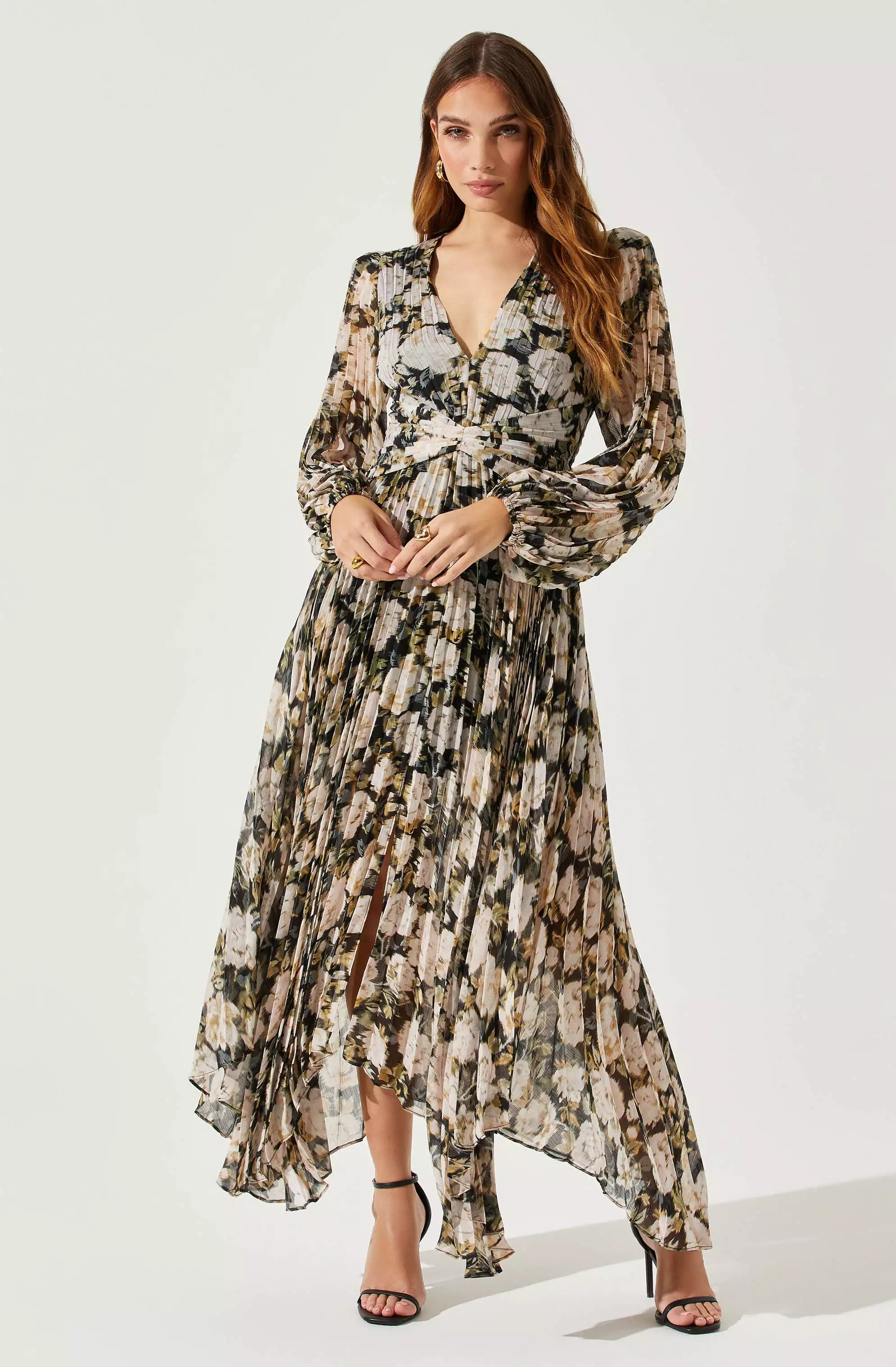 Ayana Floral Pleated Long Sleeve Maxi Dress