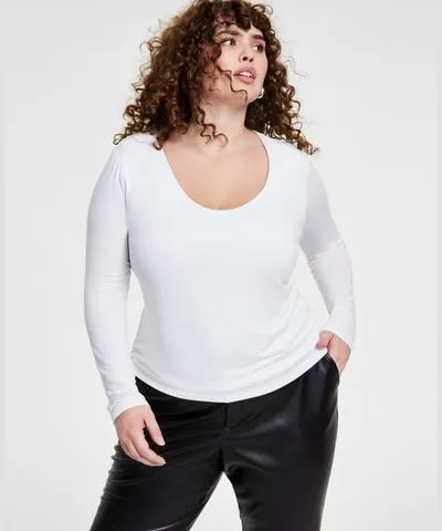 Bar III Trendy Plus Size Long-Sleeve Top