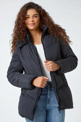 Black Hooded Padded Coat | Roman UK