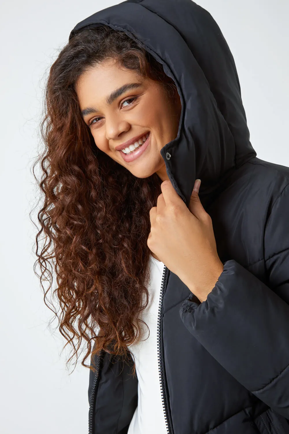 Black Hooded Padded Coat | Roman UK