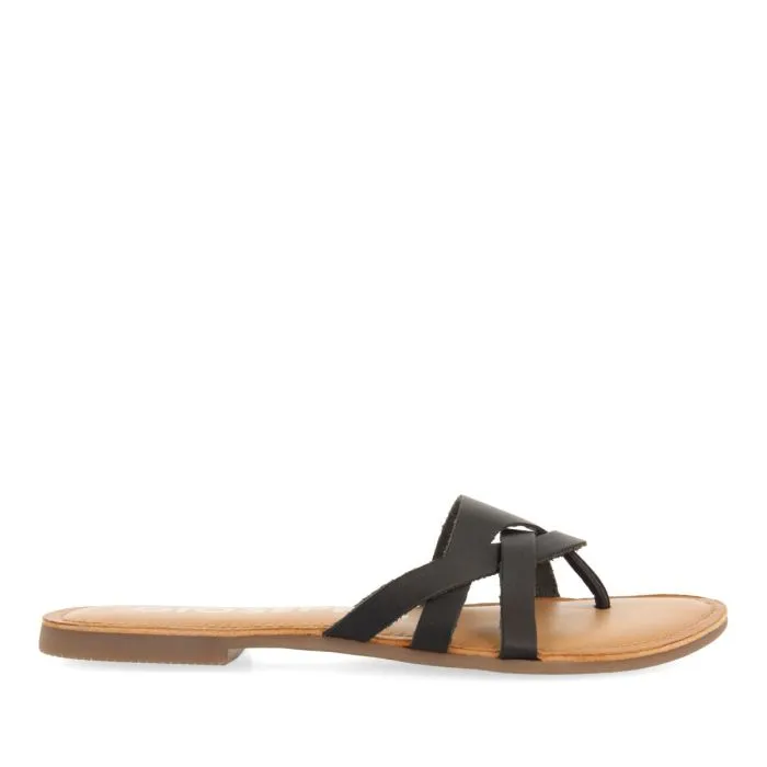 BLACK LEATHER SANDALS WITH STRAPS FOR WOMEN CAYUSE