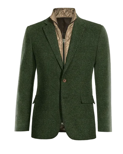  Blazer verde bosque de tweed herringbone esencial