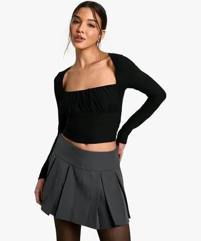 boohoo Womens Super Soft Ruched Bust Long Sleeve Top