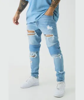 boohooMAN Mens Skinny Distressed Raw Hem Biker Jeans