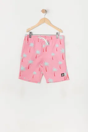 Boys Pink Palm Tree Print Board Short