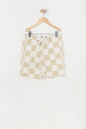 Boys Tan and White Checkered Board Short