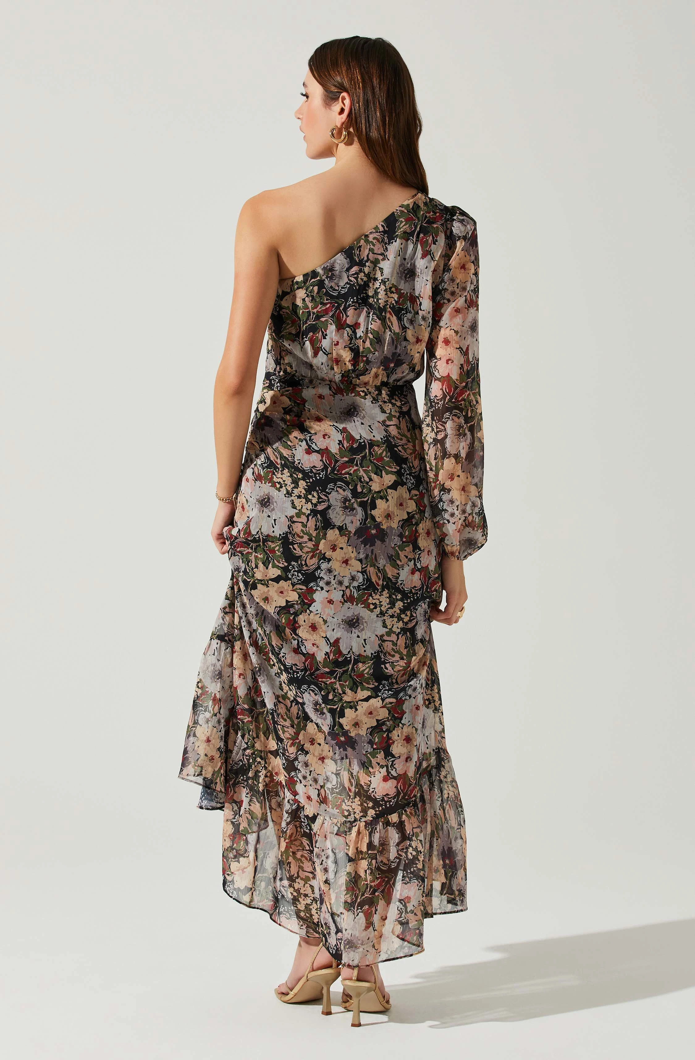 Calista Floral One Shoulder Midi Dress