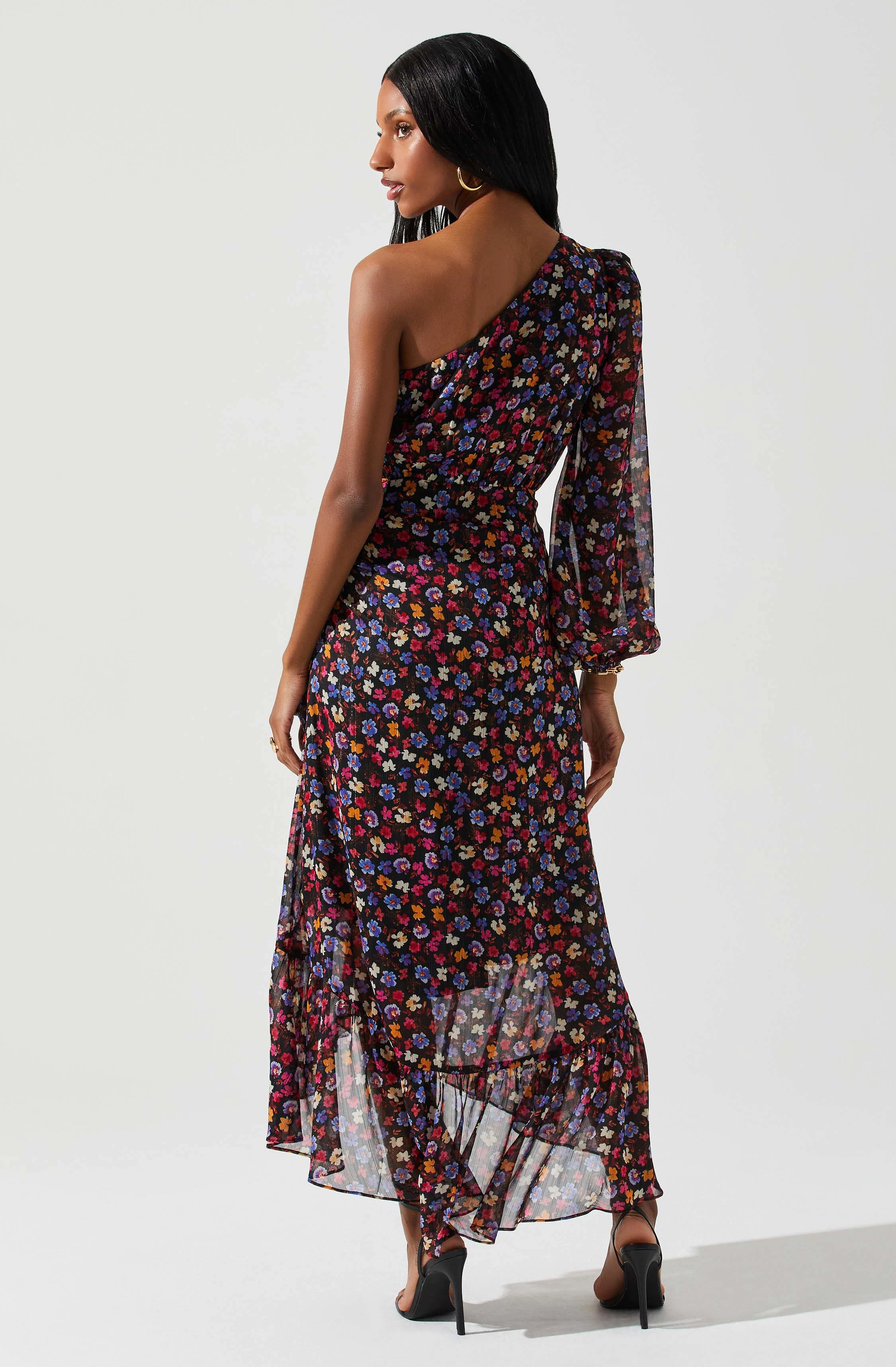 Calista Floral One Shoulder Midi Dress