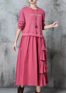 Chic Pink Asymmetrical Patchwork Cotton Holiday Dress Spring JK1034