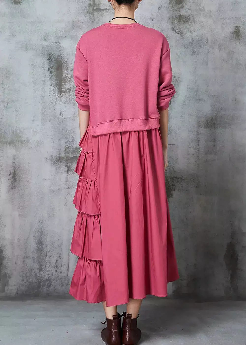 Chic Pink Asymmetrical Patchwork Cotton Holiday Dress Spring JK1034