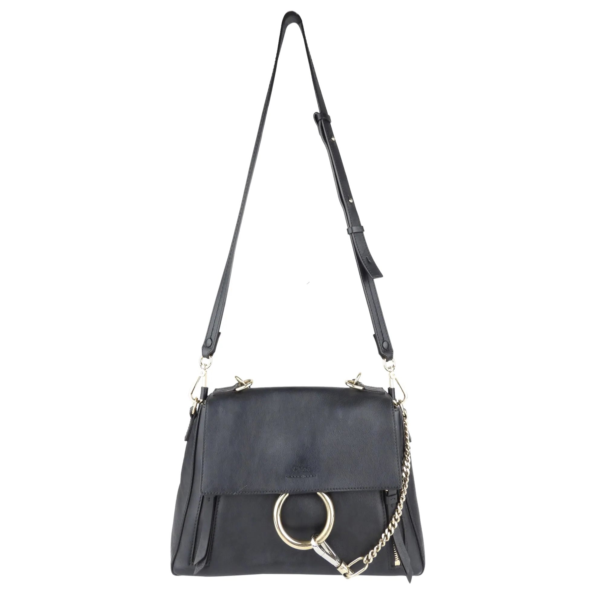 Chloe Black Leather Faye Day Two Way Crossbody Shoulder Bag