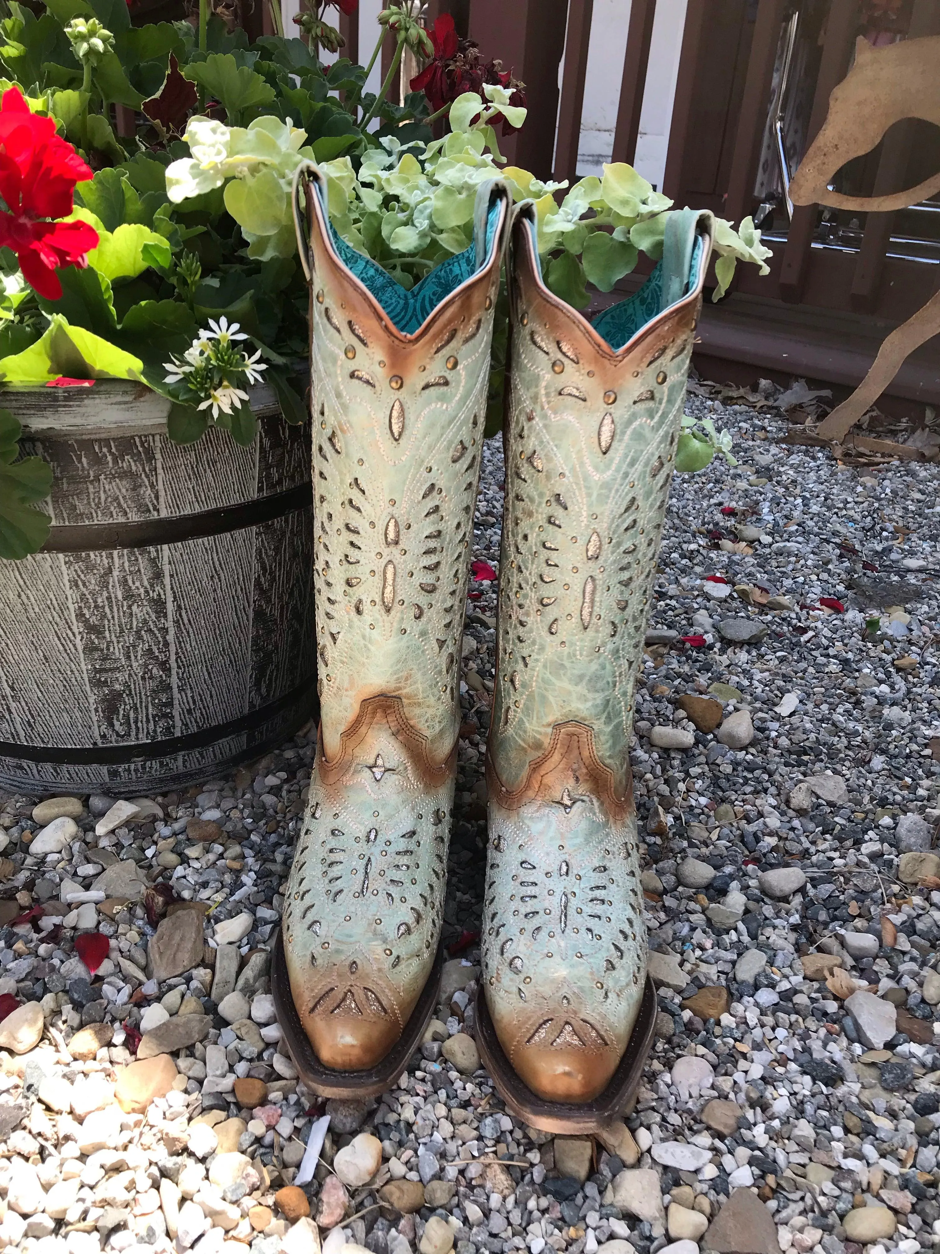 Corral Women's Turquoise Butterfly Inlay Snip Toe Cowgirl Boots A4234