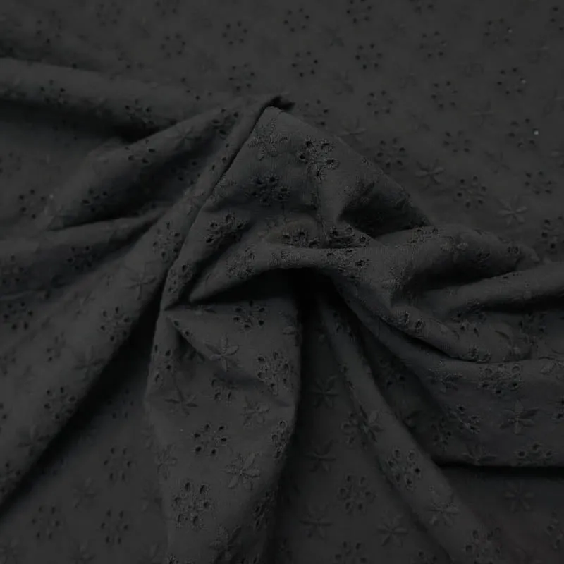 Cotton Broderie Anglaise - Black - Daisy Dot