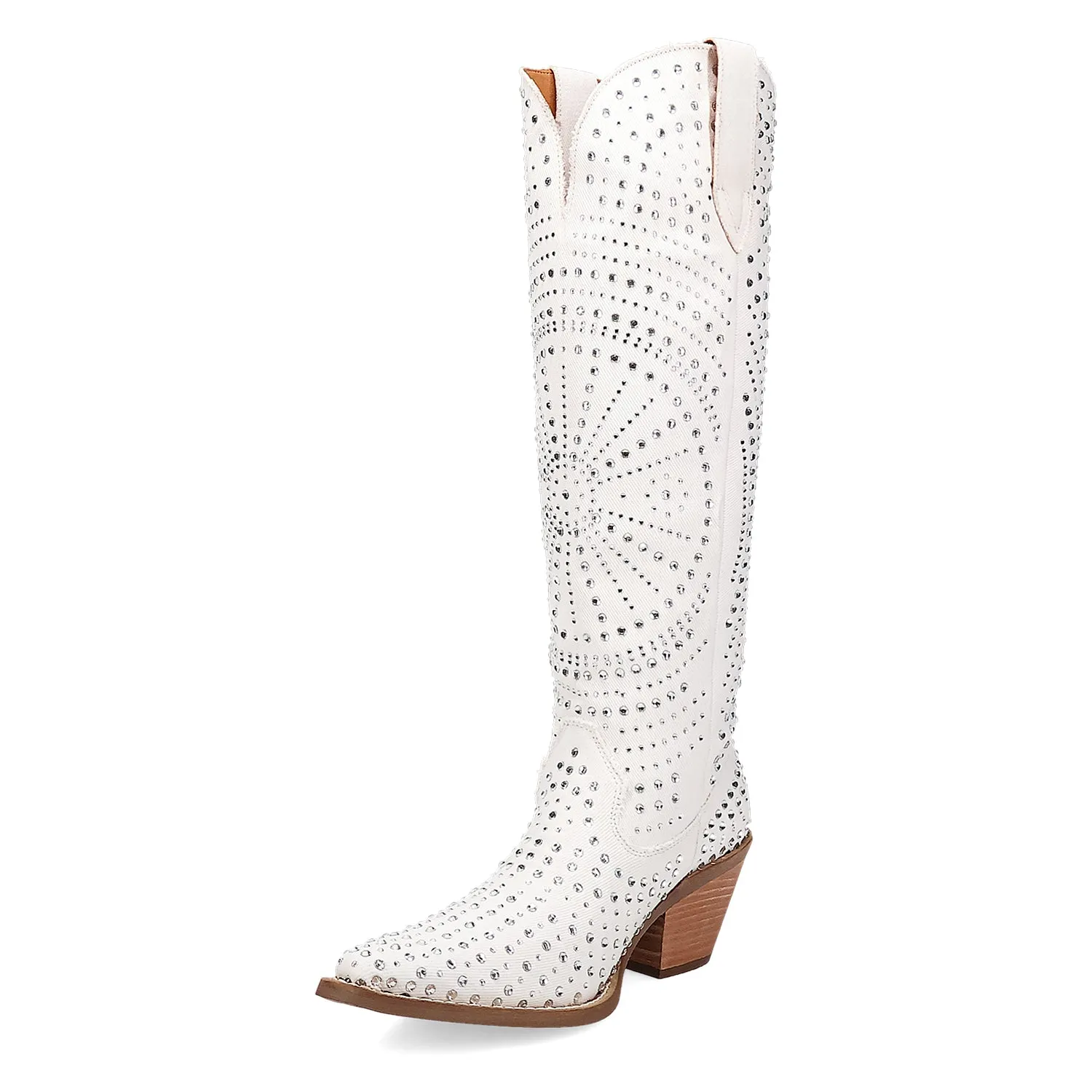 Dingo Womens Honkytonk Honey White Denim Cowboy Boots