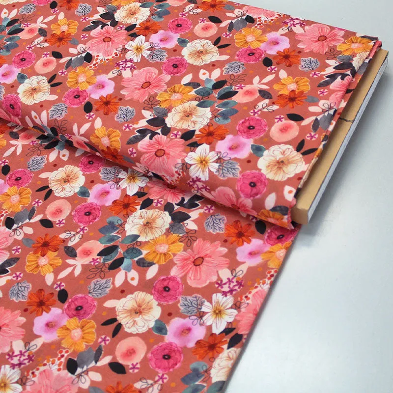 Dressmaking Floral Viscose - Rose Coloured Lenses - Burnt Orange