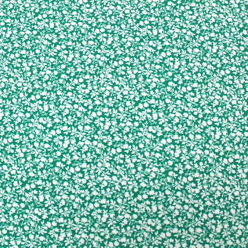 Dressmaking Green Polyester Drape - White Tiny Floral