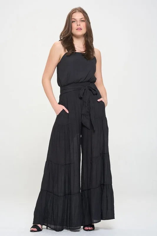 ELASTIC STRAP TIERED JUMPSUIT