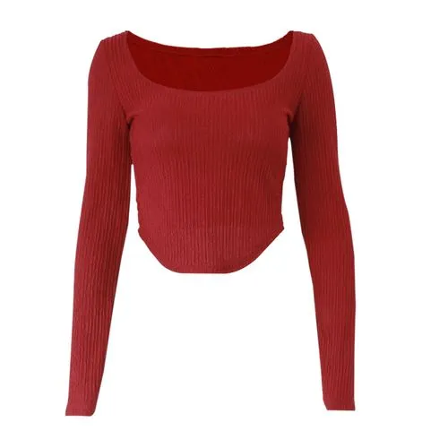 Fashion Solid Color Spandex Polyester U Neck Long Sleeve Regular Sleeve T-shirt