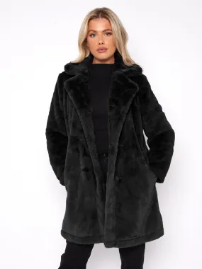 Faux Fur Coat, Mid Length, Black, Taupe, UK Sizes 8 to 16