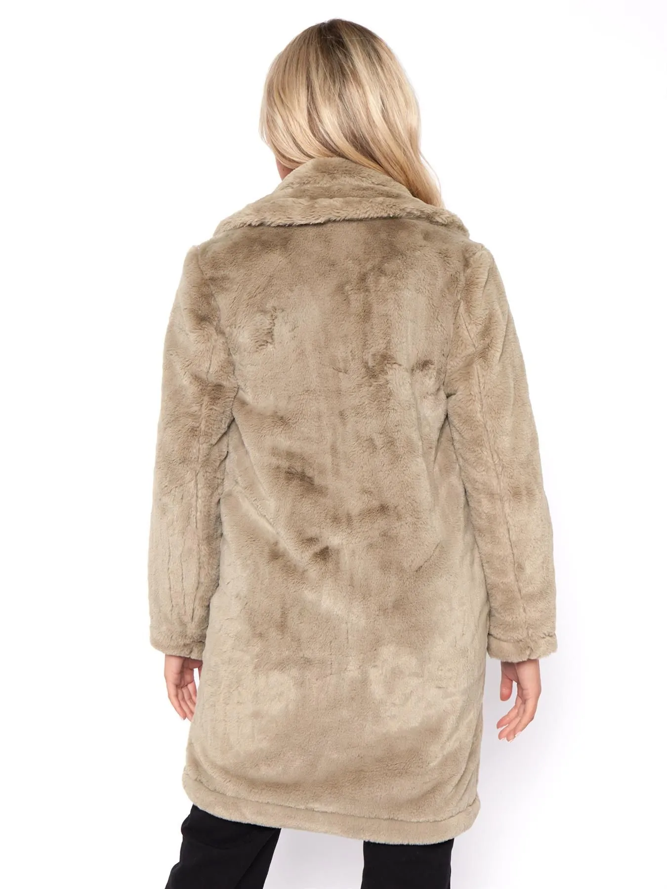 Faux Fur Coat, Mid Length, Black, Taupe, UK Sizes 8 to 16