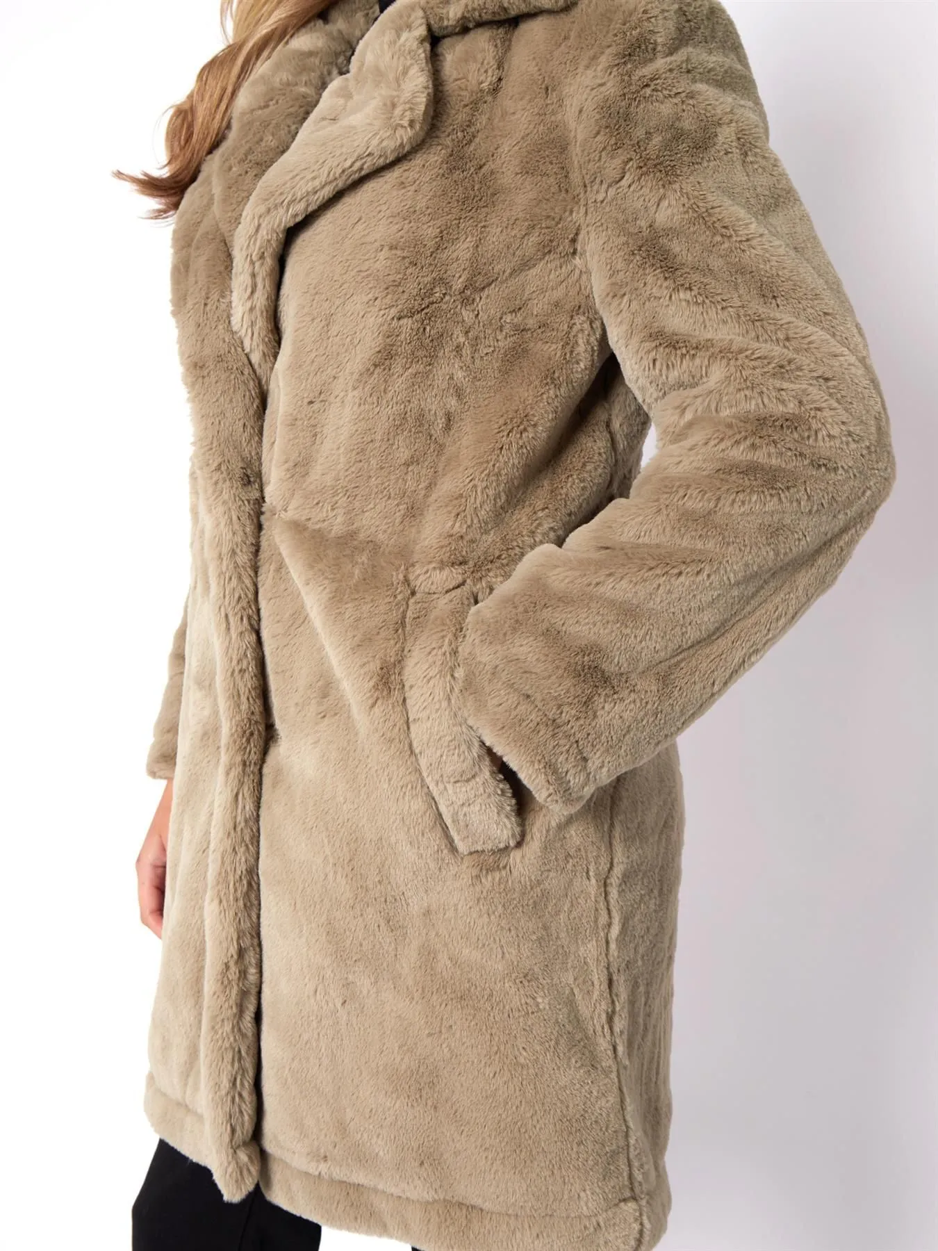 Faux Fur Coat, Mid Length, Black, Taupe, UK Sizes 8 to 16