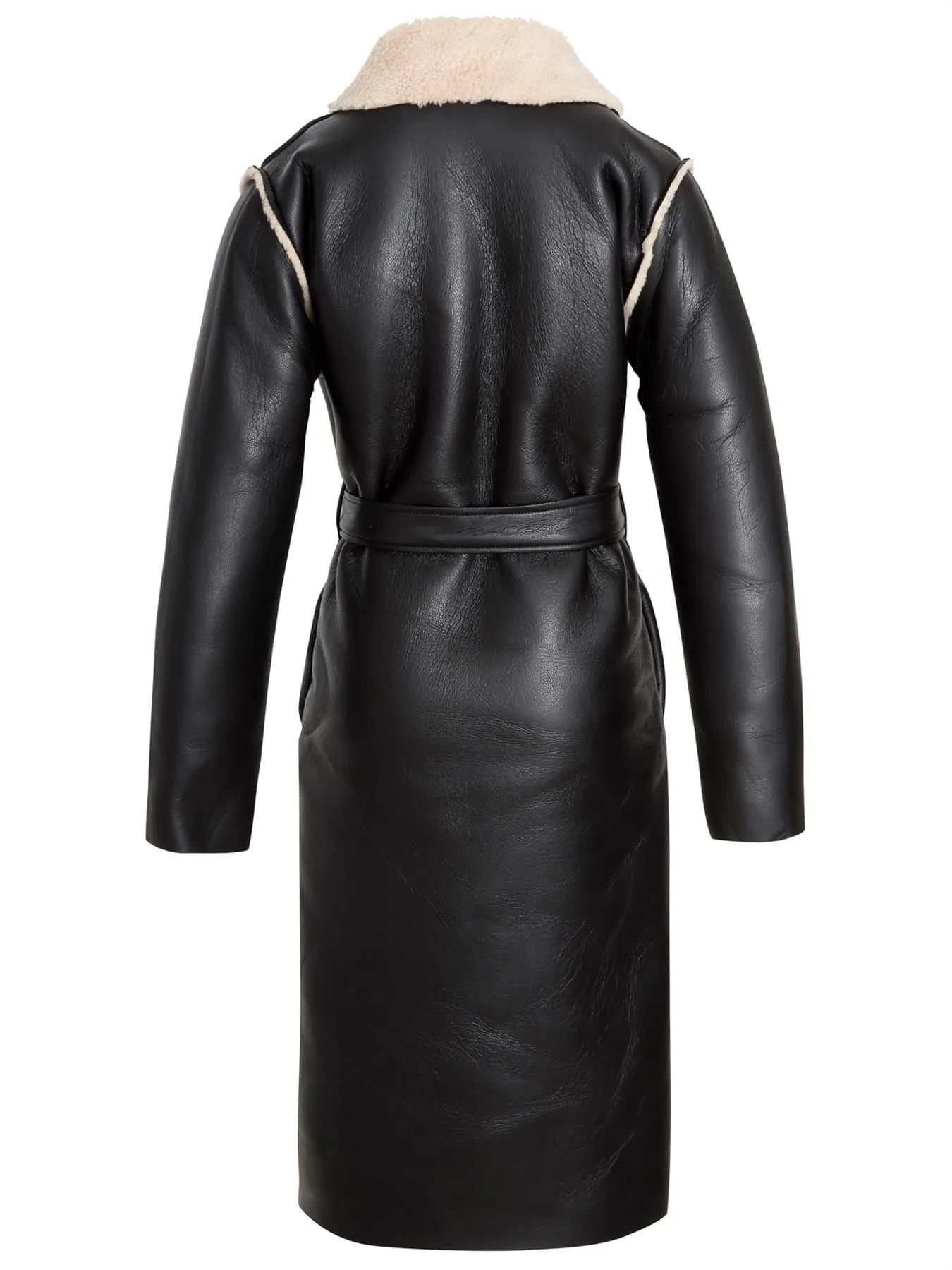 Faux Leather Shearling Lined Trench Coat, Black, UK Sizes 8 to 16