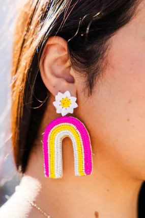 Flowers And Rainbows Earrings, Fuchsia