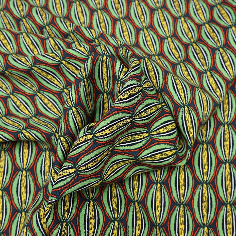 Green Viscose - Papaya - Yellow and Orange