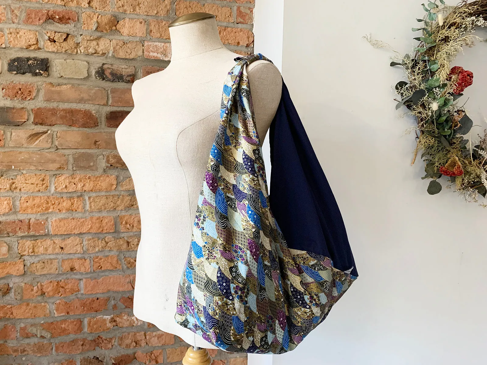 *Handmade* Origami bag | Market bag | Seigaiha (Navy)