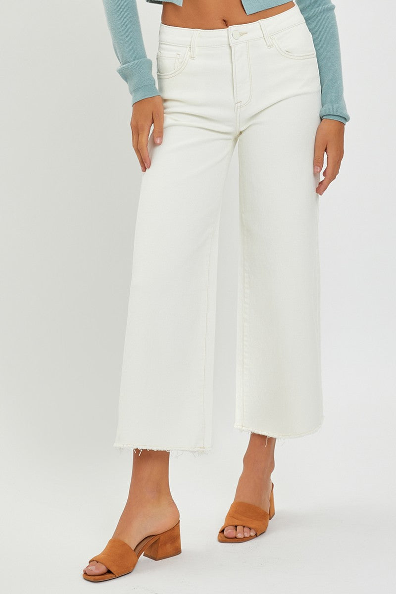 HIGH RISE TUMMY CONTROL CROP WIDE LEG PANTS - Risen Denim