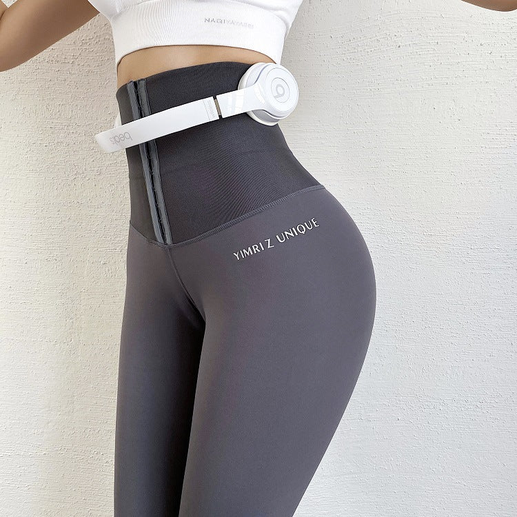 High-waisted breasted tummy control fitness pants for women