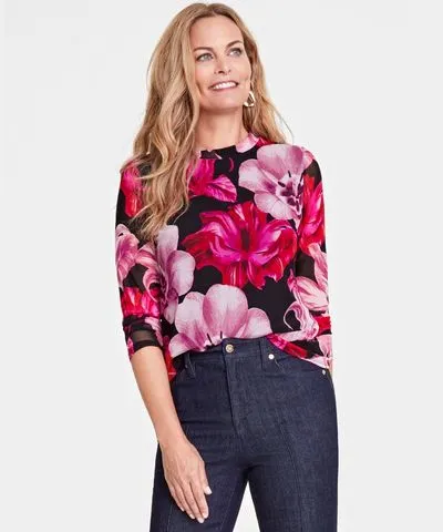 I.N.C. International Concepts Women's Floral Long-Sleeve Top