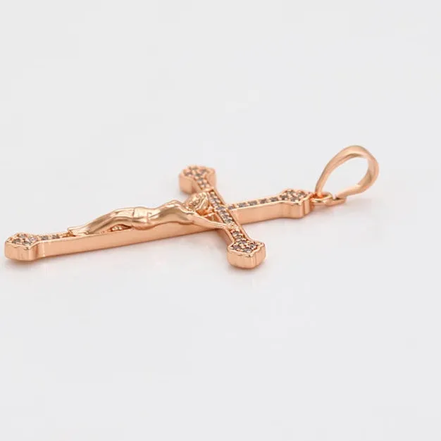 Jesus Crucifix Cross Pendant in Rose Gold