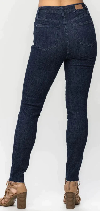 Judy Blue HW Tummy Control Raw Hem Skinny Jeans