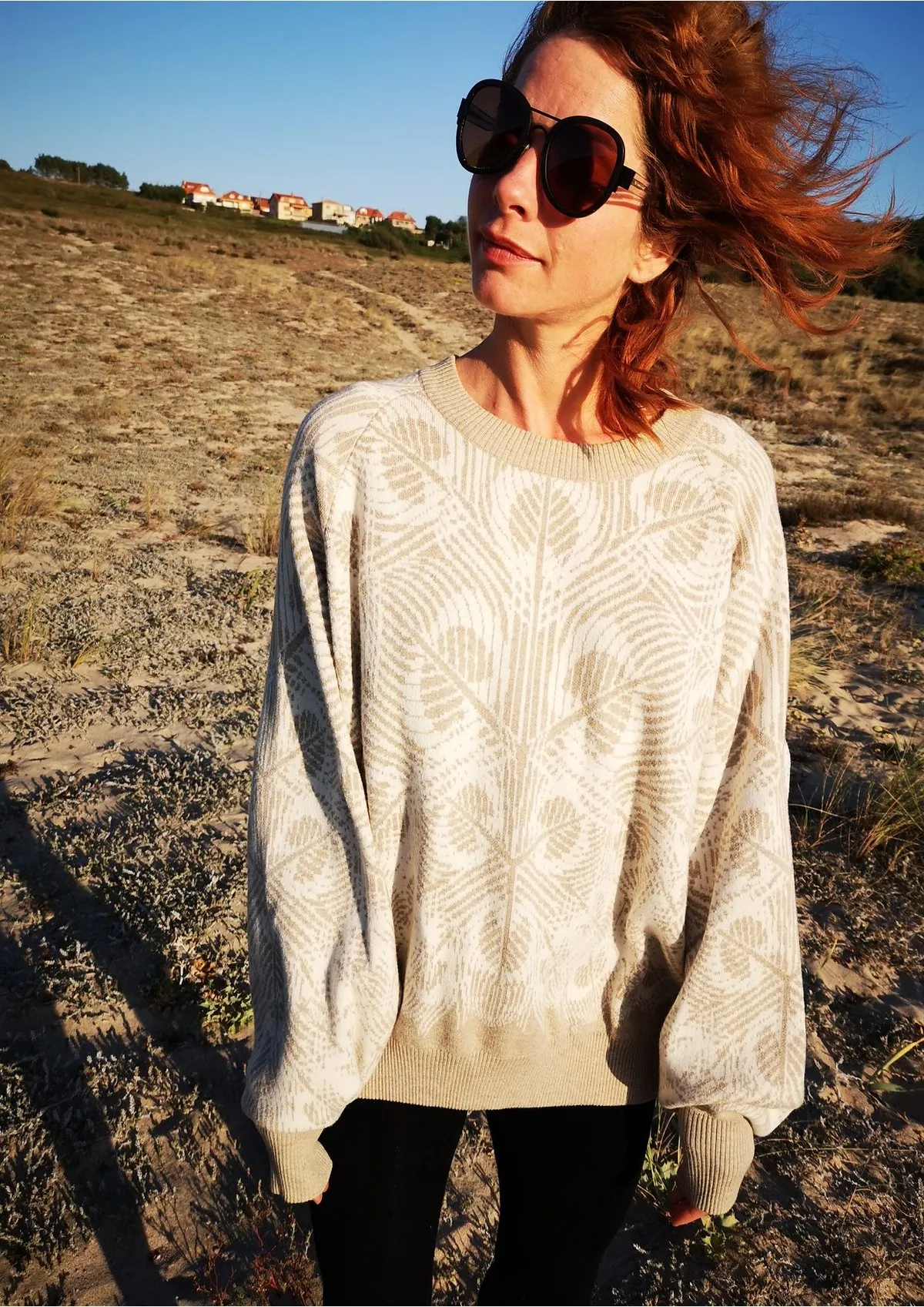 KNIT PEACOCK SWEATER OVERSIZED - Beige