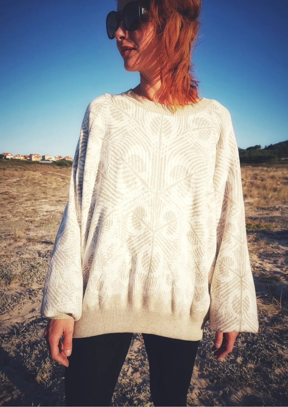 KNIT PEACOCK SWEATER OVERSIZED - Beige