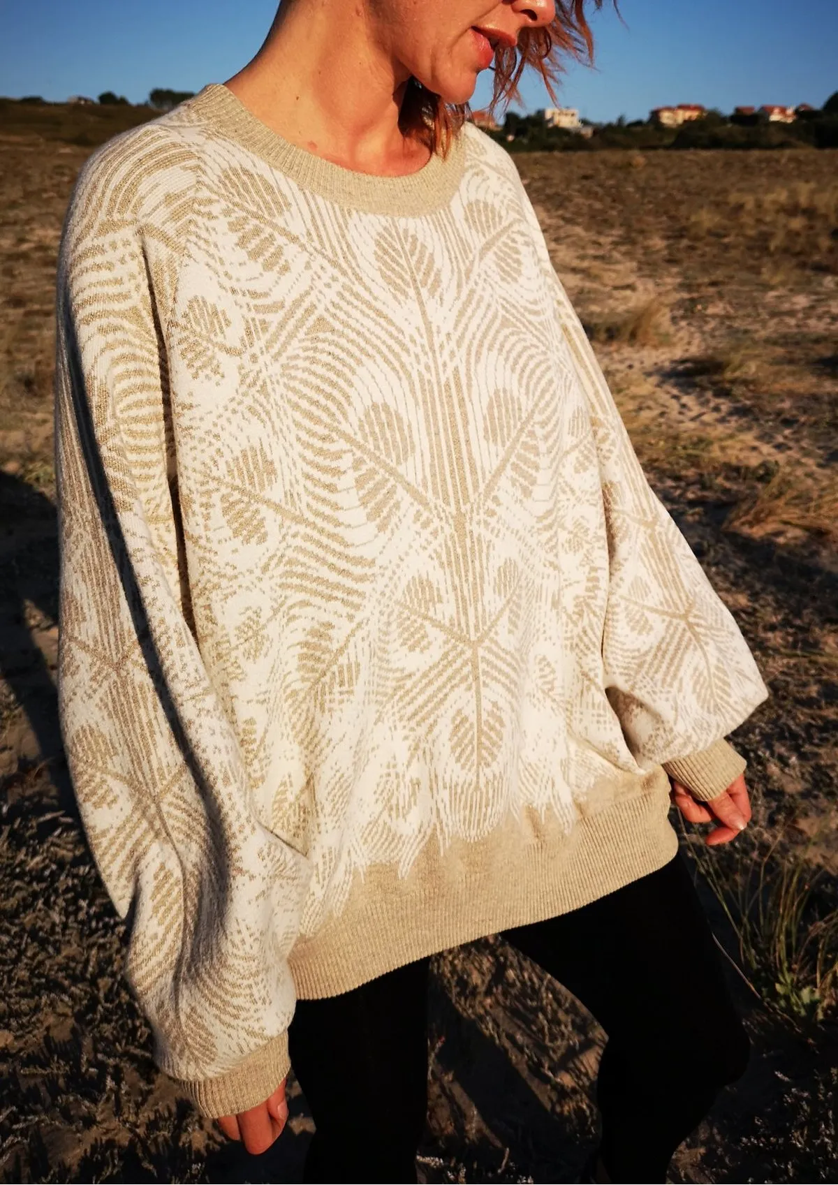 KNIT PEACOCK SWEATER OVERSIZED - Beige