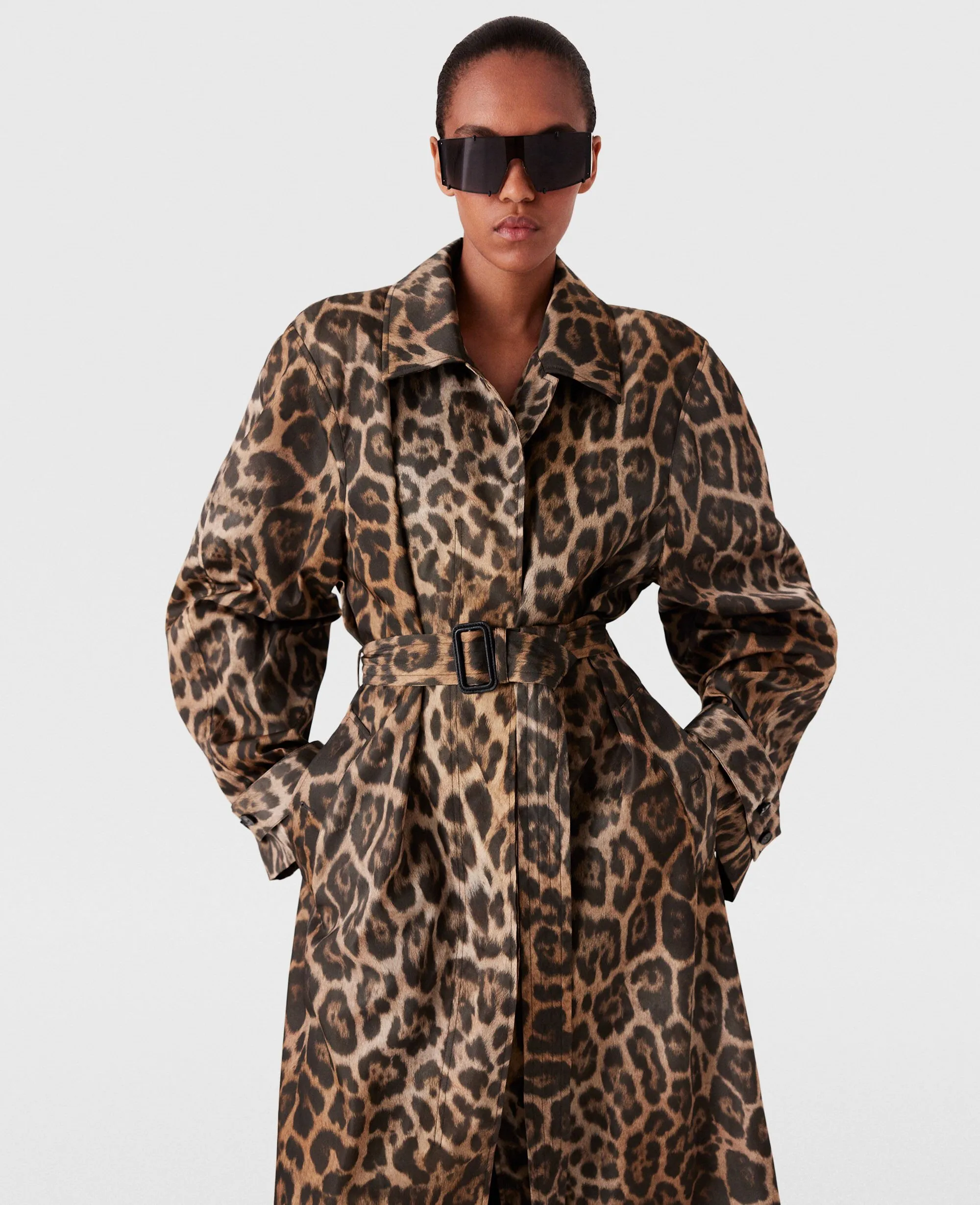 Leopard Belted Trench Coat