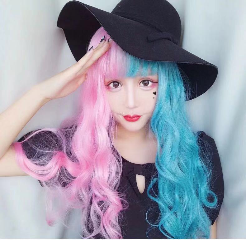 LOLITA  BLUE PINK LONG WAVE WIG BY31042