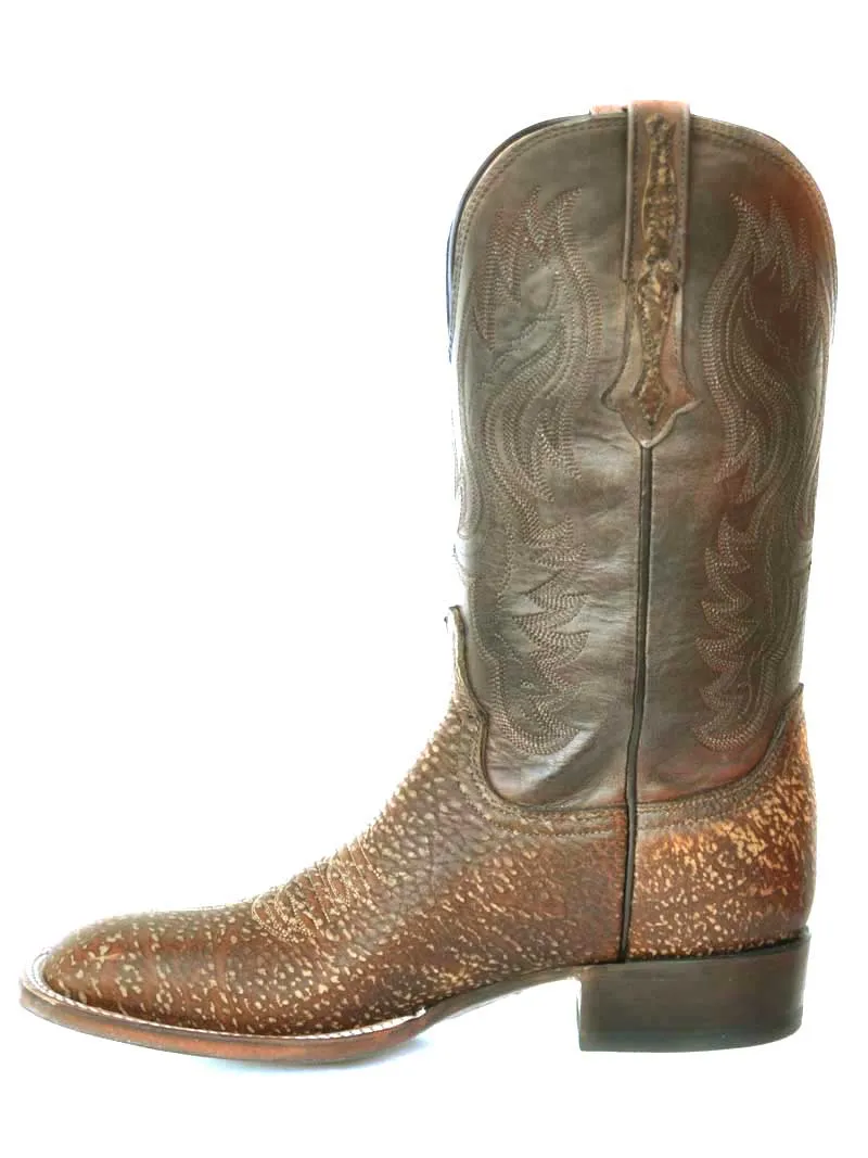 Lucchese CL1511 Mens Bison Square Toe Cowboy Boots Distressed Cognac -D